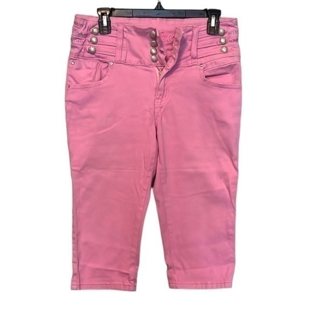 TUSH PUSH JEANS Capri Pants Pink with rhinestones on side hips size 15